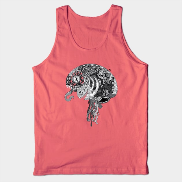 Eldritch Brain (Grayscale) Tank Top by Munchbud Ink